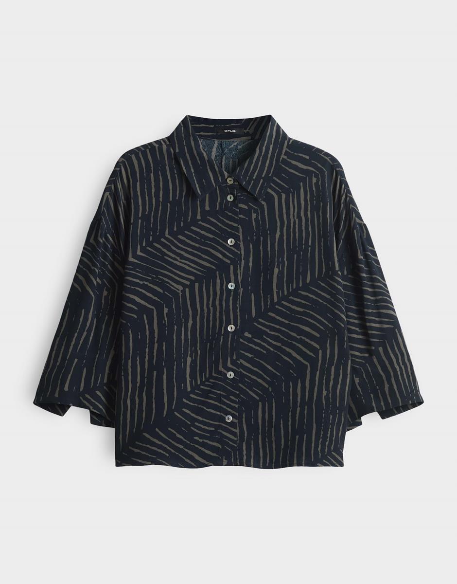 OPUS Blouse Fiana Palm Leaves Blauw 2