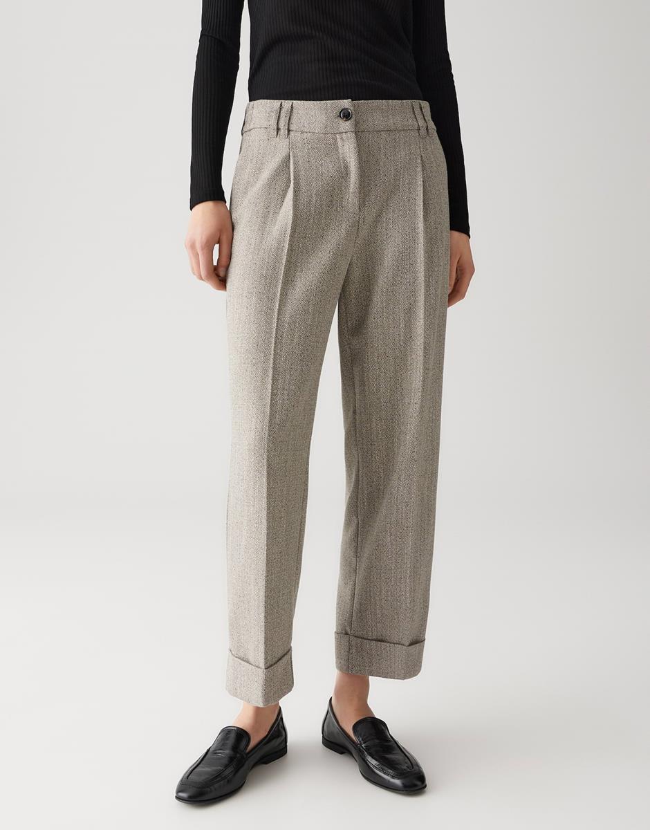 OPUS Pantalon Meeri Herringbone Beige 1
