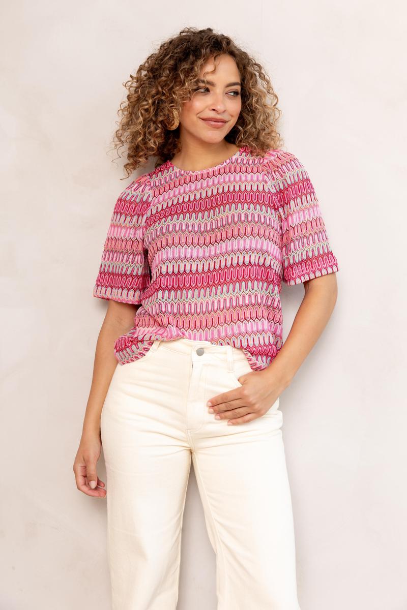 Freebird Freebird Blouse Bjork Ss Jer-Croc Roze 2