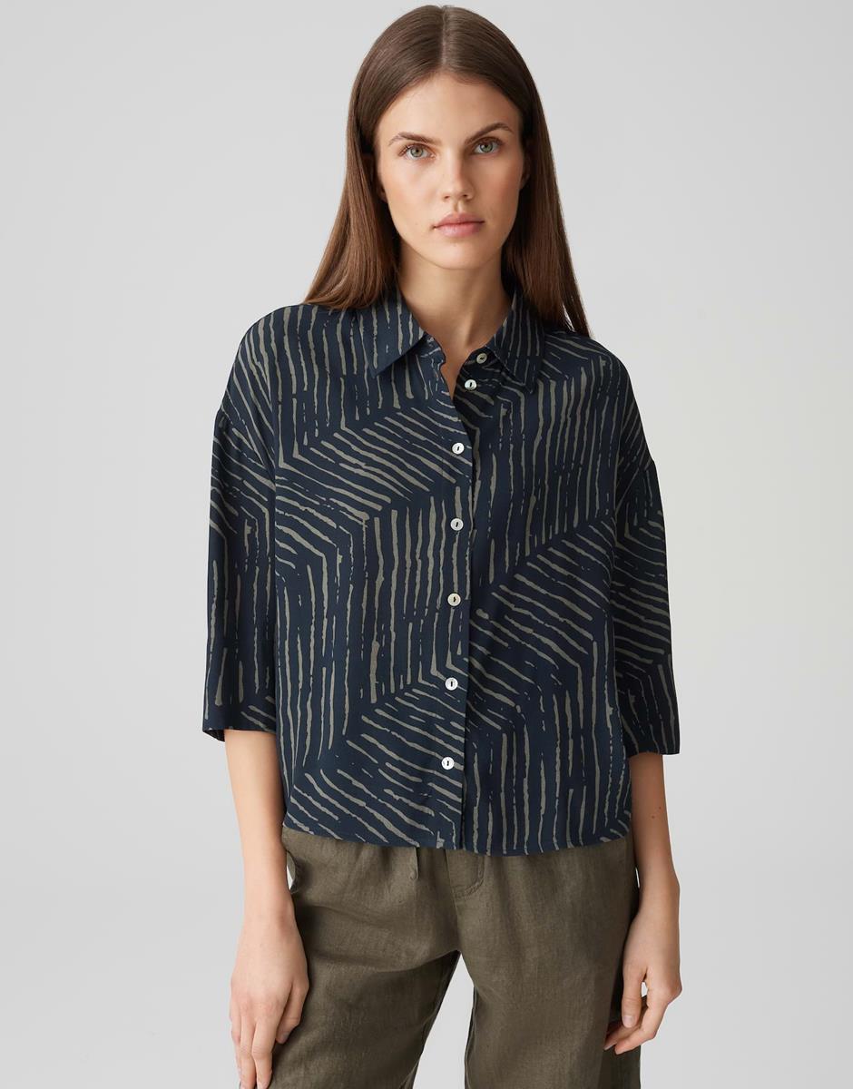 OPUS Blouse Fiana Palm Leaves Blauw 1