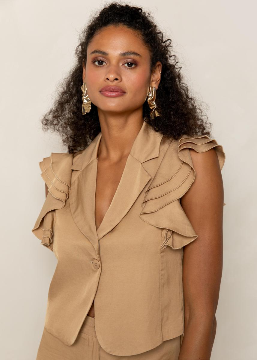 Freebird Freebird Gilet Gabriela F-Wv-Lin Beige 2