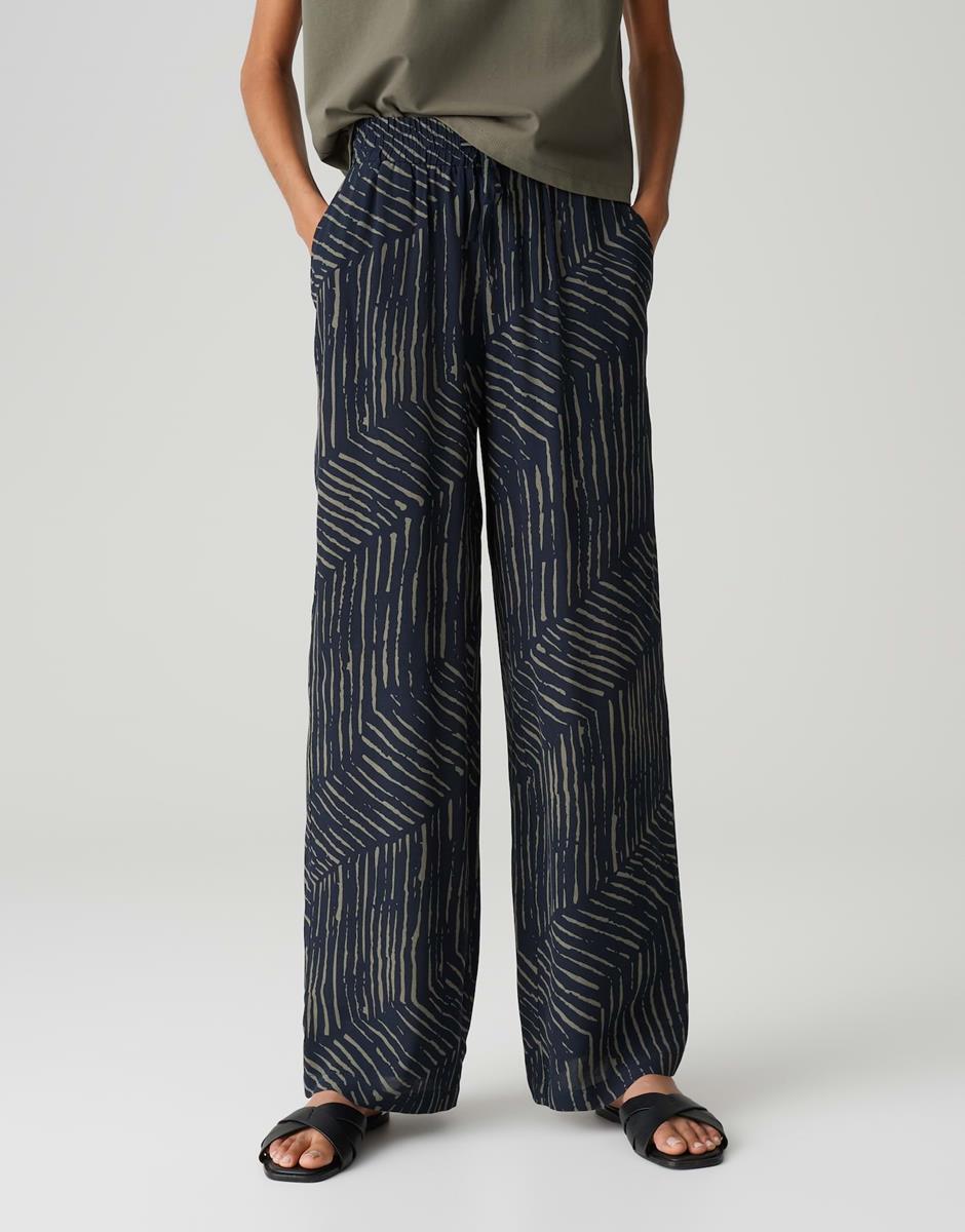 OPUS Pantalon Marou Palm Leaves Blauw 1