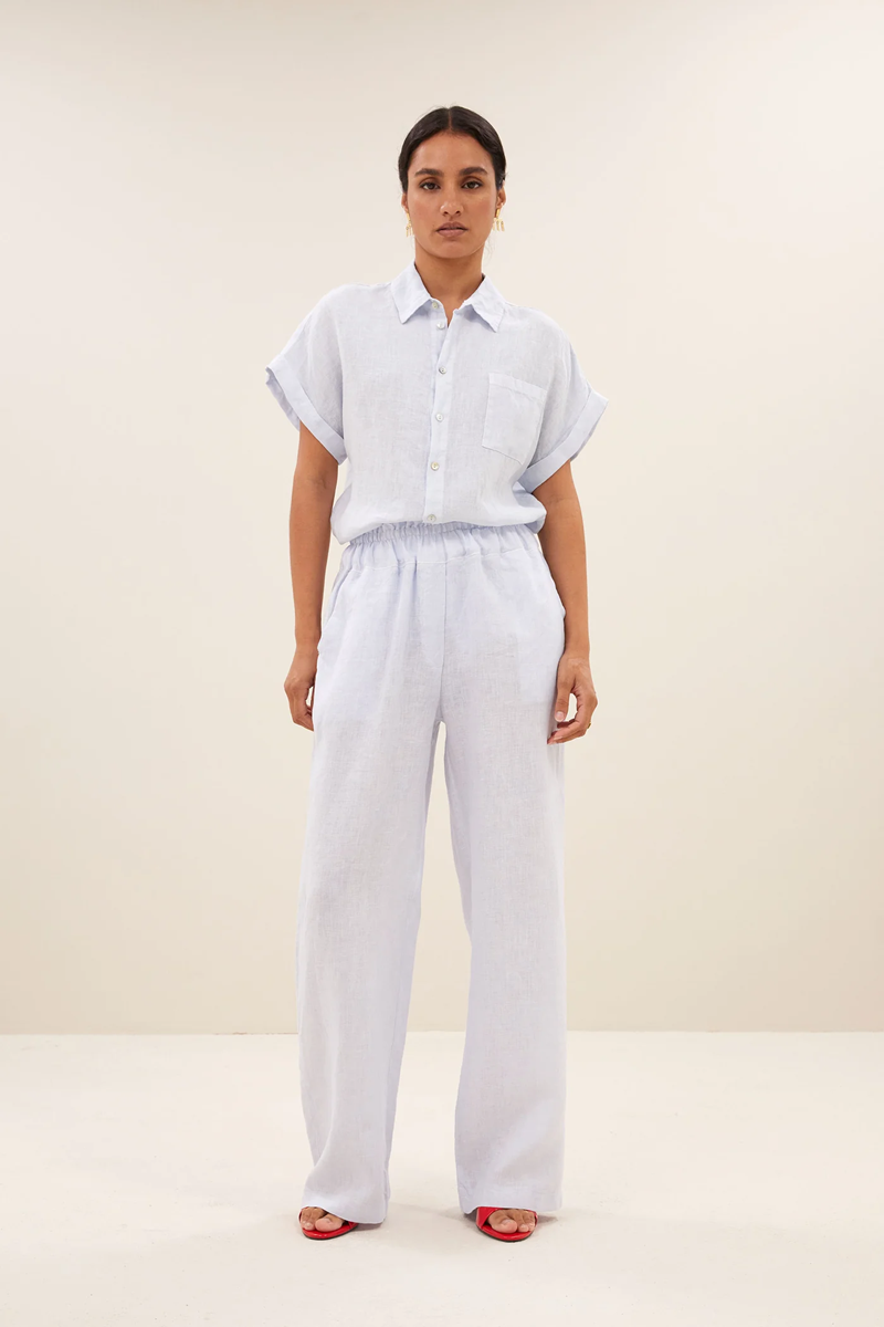 By-Bar Pantalon Robyn Linen Blauw 1