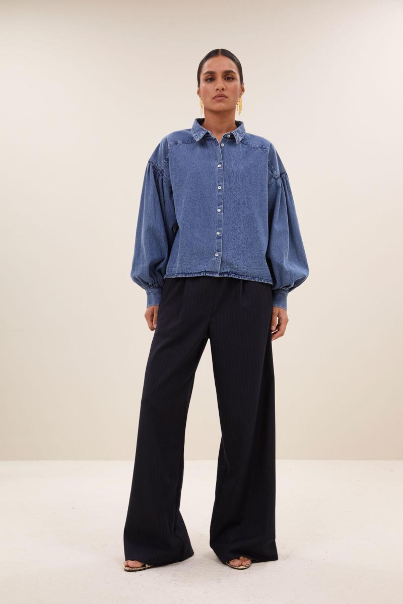 By-Bar Blouse Sarah Short Denim Blauw 1